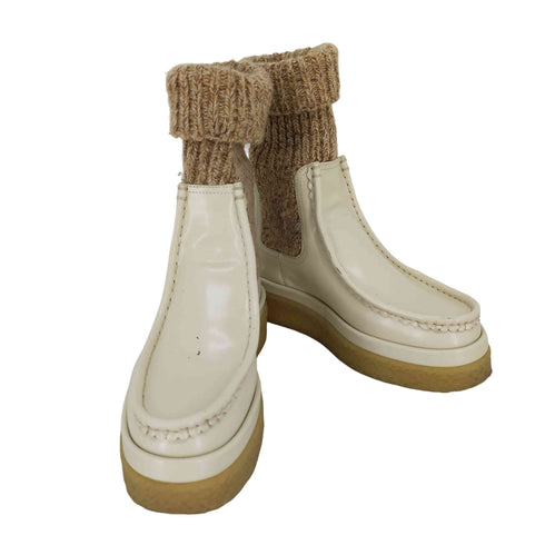 クロエ Chloe JAMIE ANKLE BOOTS EGGSHELL クレープソール フラット ソックス ブーティー レディース EUR:36 36E