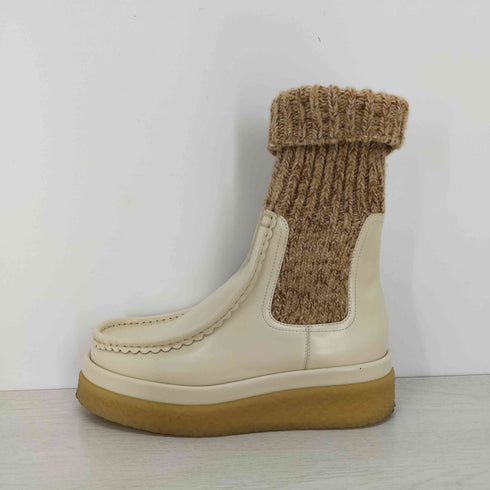 クロエ Chloe JAMIE ANKLE BOOTS EGGSHELL クレープソール フラット ソックス ブーティー レディース EUR:36 36E