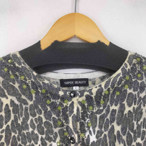 スーパービューティ super beauty ビジューデザインレオパード柄 L/S アンゴラ混カーディガン レディース JPN:40