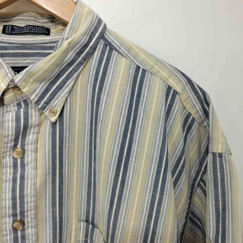 ヴァンヒューゼン VAN HEUSEN 90S エジプト製 ボタンダウン ストライプ柄 ショートスリーブシャツ メンズ import:L