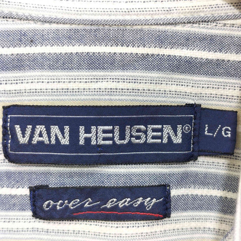 ヴァンヒューゼン VAN HEUSEN 90S エジプト製 ボタンダウン ストライプ柄 ショートスリーブシャツ メンズ import:L