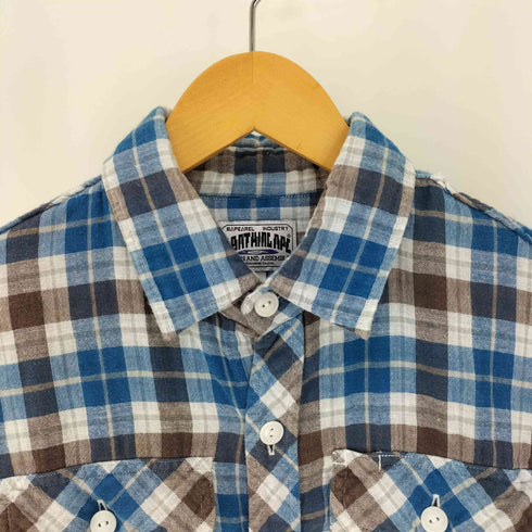 アベイシングエイプ A BATHING APE 00S ダブル フラップポケット チェック S/S シャツ ネコ目ボタン メンズ JPN:M
