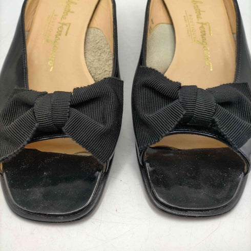 サルヴァトーレフェラガモ Salvatore Ferragamo リボン エナメル オープントゥ ヒール ミュール レディース 6 1/2