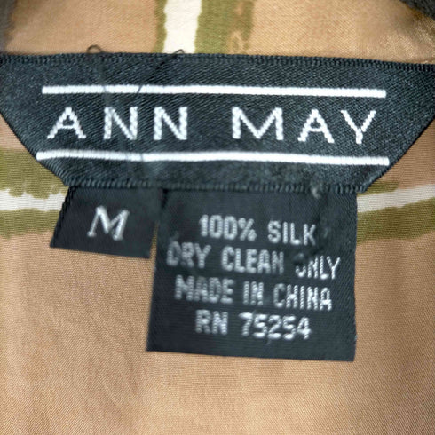 ANN MAY シェルボタン シルク100 ボーダーオープンカラーシャツ レディース import:M