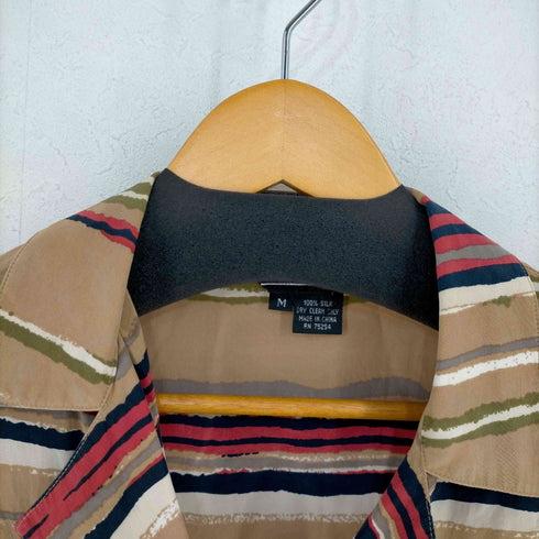 ANN MAY シェルボタン シルク100 ボーダーオープンカラーシャツ レディース import:M