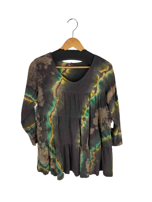 ラウンドネック タイダイ ギャザー L/S カットソー レディース