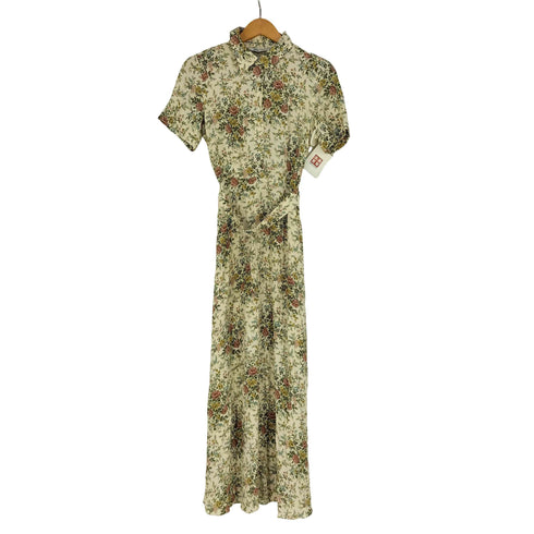 ザラ ZARA ウエストベルト 花柄 ハーフボタンシャツワンピース レディース import:XS