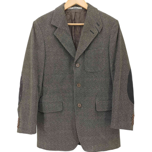 ジャンフランコフェレ GIANFRANCO FERRE イタリヤ製 レザーエルボパッチ付きヘリンボーンテーラード メンズ 46