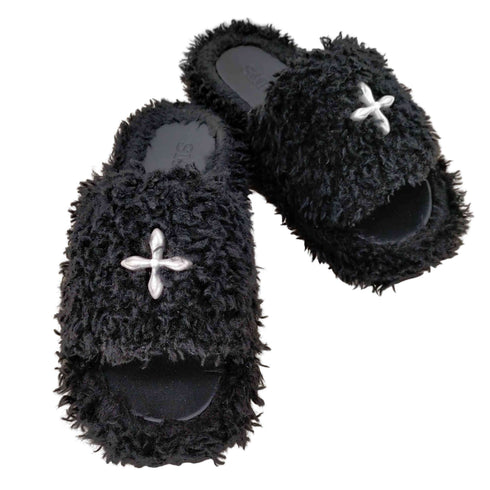 SMFK COMPASS BLACK VELVET FURRY SLIPPER レディース JPN:39