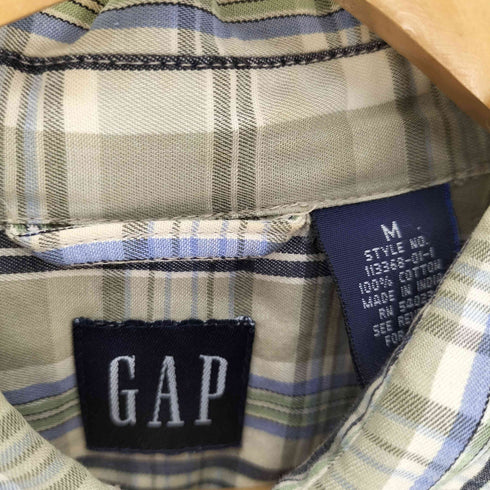 ギャップ Gap 90S 紺タグ インド綿 マドラスチェック L/S シャツ メンズ import:M
