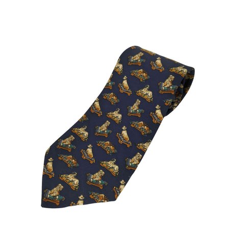 サルヴァトーレフェラガモ Salvatore Ferragamo 総柄ネクタイ 犬 ドッグ シルク100% メンズ