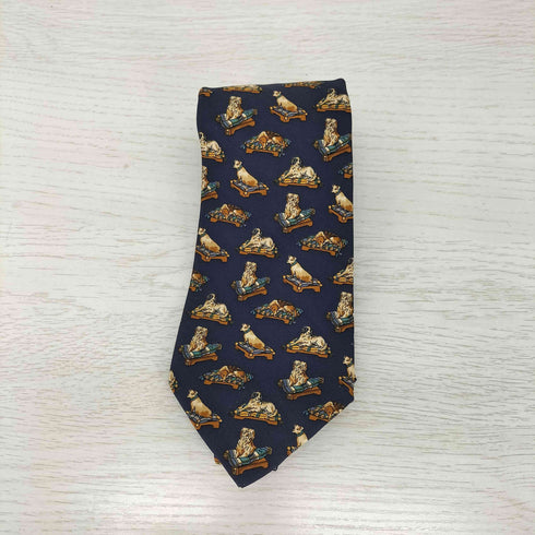 サルヴァトーレフェラガモ Salvatore Ferragamo 総柄ネクタイ 犬 ドッグ シルク100% メンズ