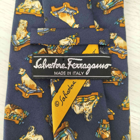 サルヴァトーレフェラガモ Salvatore Ferragamo 総柄ネクタイ 犬 ドッグ シルク100% メンズ