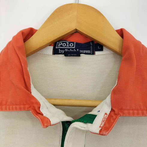 ポロバイラルフローレン Polo by RALPH LAUREN 90s ポニー刺繍 マルチカラーボーダー長袖ジップポロシャツ メンズ import:L