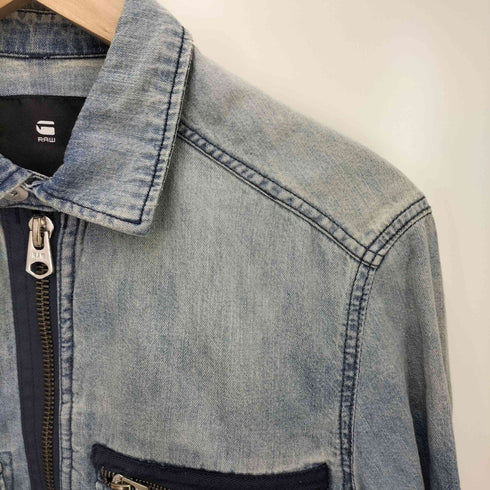 ジースターロー G-STAR RAW ダメージリペア加工 ジップアップデニムシャツ メンズ import:XS