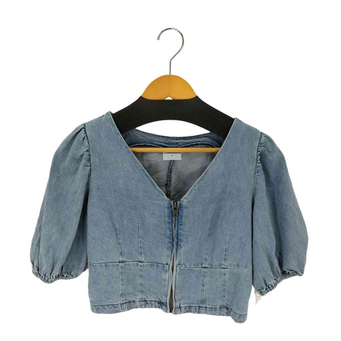 MERCCI Vネッククロップドデニムジャケット 半袖 レディース import:M