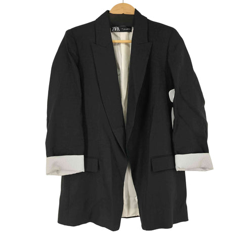 ザラ ZARA LINEN BLEND PRINTED CUFF BLAZER レディース S