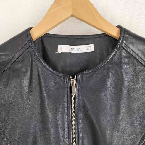 マンゴ MANGO シープレザー ノーカラーレザージャケット シングルライダース レディース JPN:M