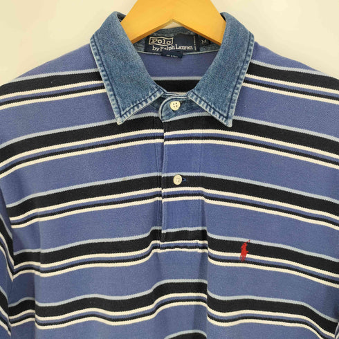 ポロバイラルフローレン Polo by RALPH LAUREN ポニー刺繍 襟デニム ボーダーポロシャツ メンズ import:M