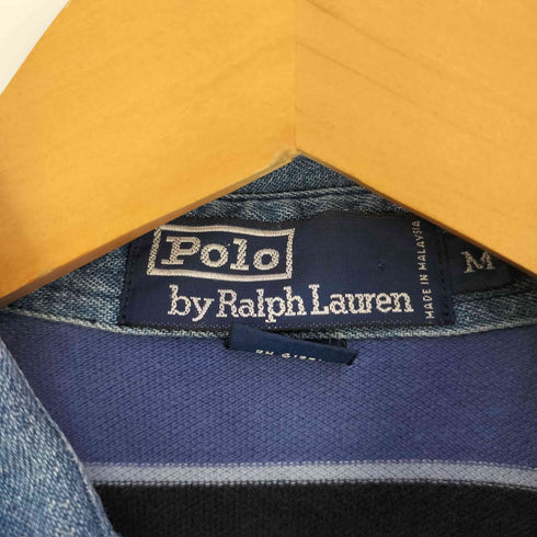 ポロバイラルフローレン Polo by RALPH LAUREN ポニー刺繍 襟デニム ボーダーポロシャツ メンズ import:M