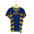 70~80S KEBEK フロッキープリントVネックフットボールTシャツ メンズ 38-4