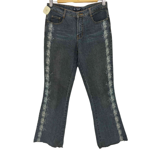 HAPHAZARD JEANS 00s Y2K ラインストーン 花刺繍 カットオフフレアデニムパンツ レディース 29