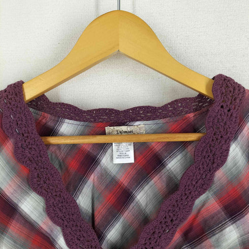 LULUMARI 切替 チェック柄 花柄刺繍 ブラウス レディース JPN:M