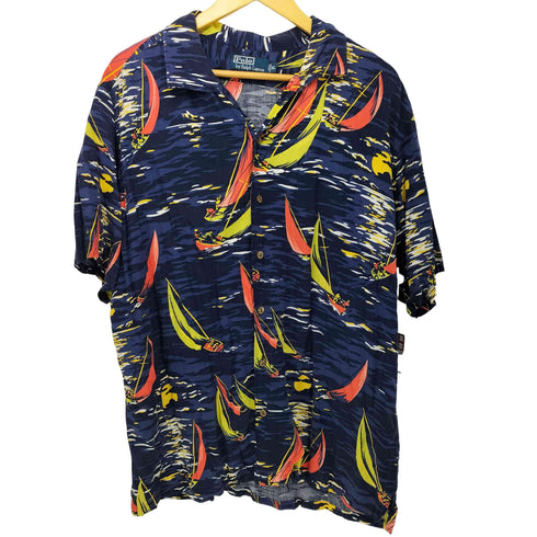 ポロラルフローレン POLO RALPH LAUREN 90s 総柄 ヨット アロハシャツ オープンカラーシャツ メンズ XL