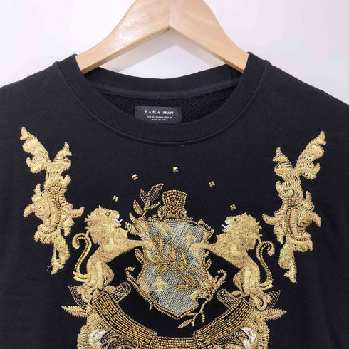 ザラマン ZARA MAN フロント刺繍 ビーズ装飾 クルーネックスウェット メンズ import:M