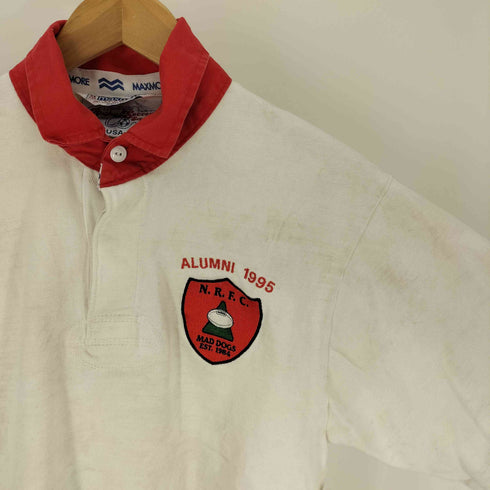 MAXMORE Rugby & Soccer ALUMNI 1995 エンブレム刺繍 ラガーシャツ ネコ目ボタン メンズ