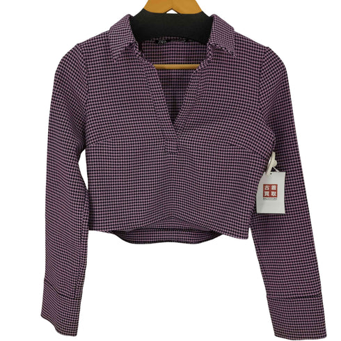 ザラ ZARA スキッパートップス 千鳥格子 クロップド レディース import:S