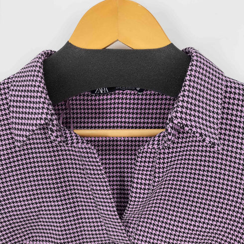 ザラ ZARA スキッパートップス 千鳥格子 クロップド レディース import:S