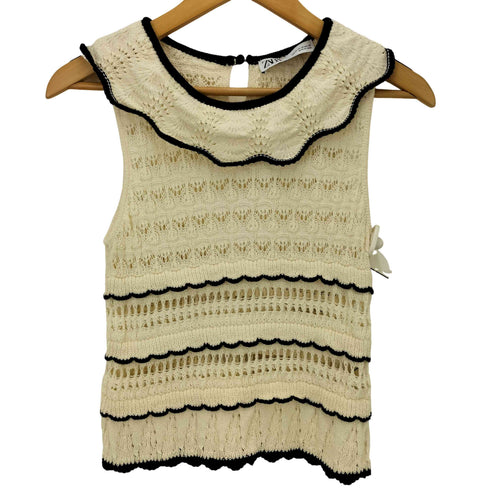ザラ ZARA オープンニットトップス エクリュ レディース import:M