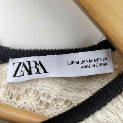 ザラ ZARA オープンニットトップス エクリュ レディース import:M