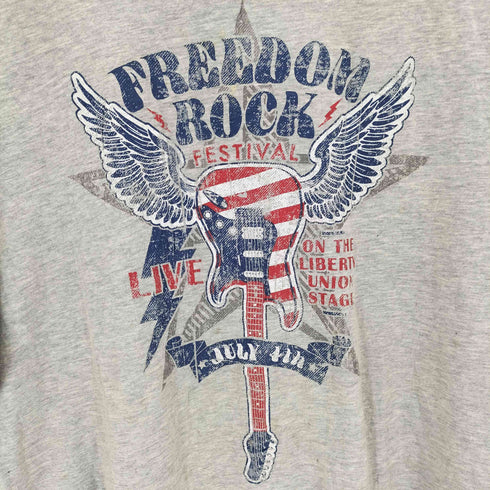 フェス プリント Tシャツ 霜降り杢グレー 半袖 メンズ import:XL