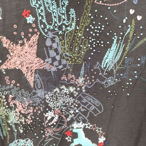 ケンゾージーンズ KENZO JEANS Old オールド ネックドロストトップス 刺繍 ビーズ Y2K レディース JPN:M