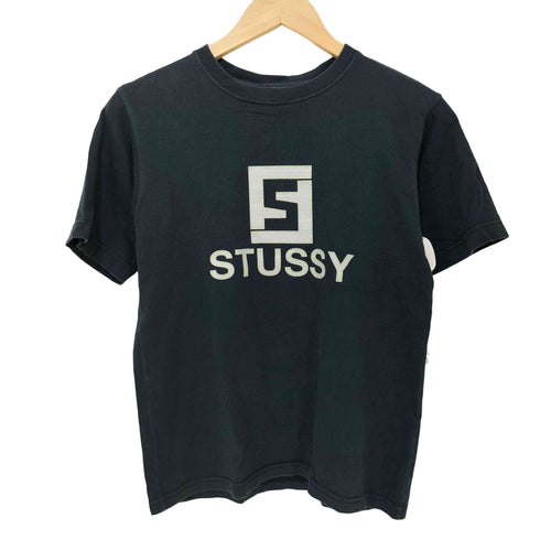 ステューシー Stussy 00s Y2K MADE IN USA 銀タグ ブランドロゴプリント ショートスリーブ クルーネックTシャツ ミニトップス ショート丈 レディース import:S