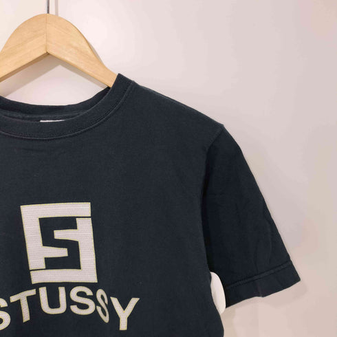 ステューシー Stussy 00s Y2K MADE IN USA 銀タグ ブランドロゴプリント ショートスリーブ クルーネックTシャツ ミニトップス ショート丈 レディース import:S