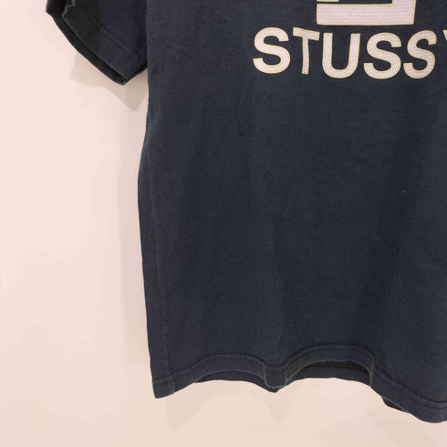 ステューシー Stussy 00s Y2K MADE IN USA 銀タグ ブランドロゴプリント ショートスリーブ クルーネックTシャツ ミニトップス ショート丈 レディース import:S