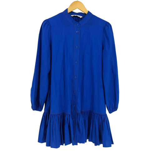 ザラ ZARA BLUISH RUFFLED SHIRT DRESS レディース import:M