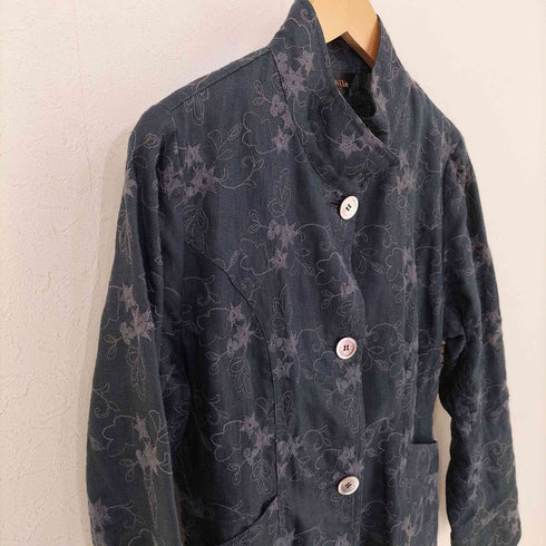 deauville 花柄刺繍 リネンシャツ レディース