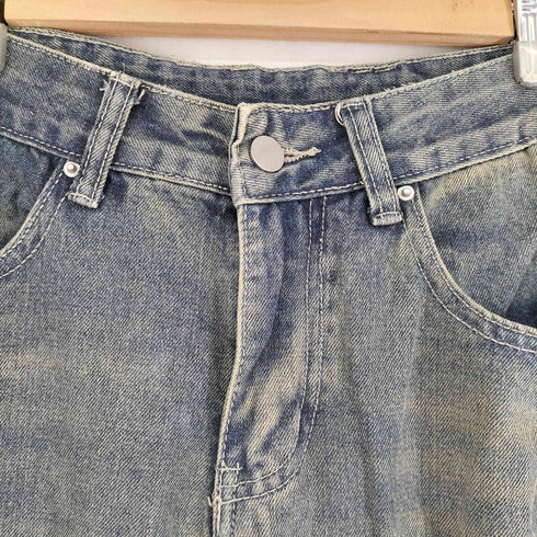 ダメージデニムストレートパンツ レディース JPN:M