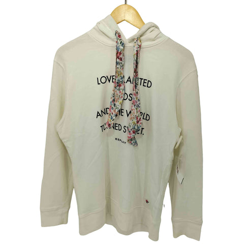 リプレイ REPLAY W GARMENT DYED ORGANIC COTTON FLEECE SWEATER 花柄フード紐デザインプルオーバーパーカー レディース S