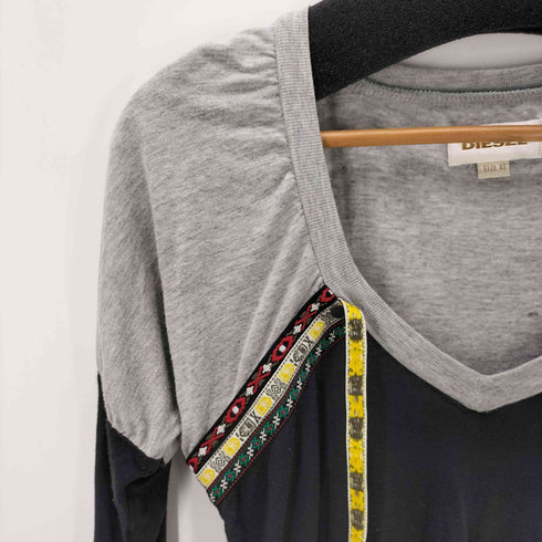 ディーゼル DIESEL Y2K 民族柄ライン Vネックカットソー レディース JPN:XS