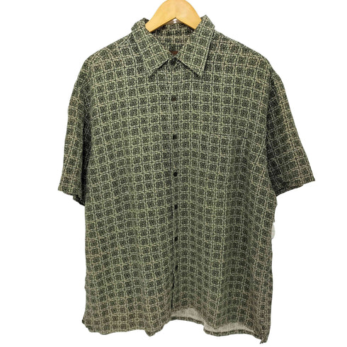 80-90s シルク混 リネン混 総柄 ショートスリーブシャツ メンズ import:XL
