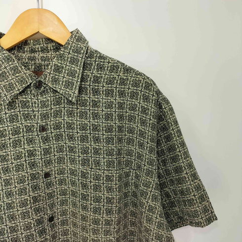 80-90s シルク混 リネン混 総柄 ショートスリーブシャツ メンズ import:XL