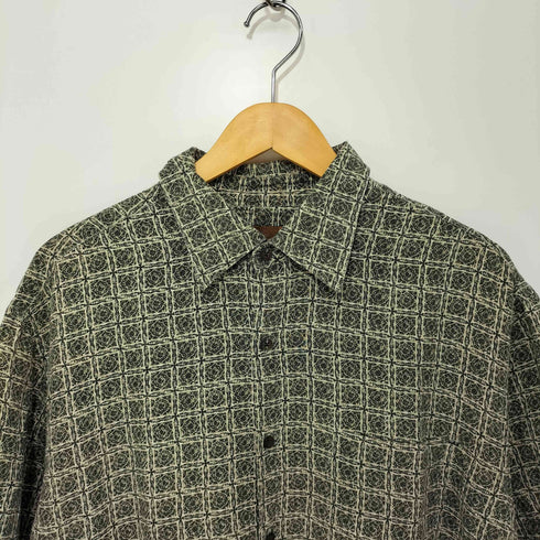 80-90s シルク混 リネン混 総柄 ショートスリーブシャツ メンズ import:XL