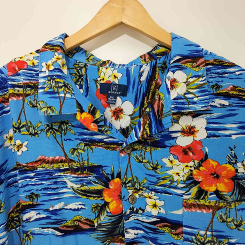 ジョージズ GEORGE 80-90s バングラデシュ製 総柄 レーヨン ショートスリーブ オープンカラーアロハシャツ メンズ 2XL
