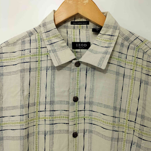 IZOD 80-90s 総シルク チェック柄 ショートスリーブシャツ メンズ import:L
