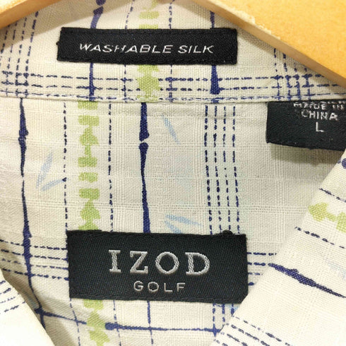 IZOD 80-90s 総シルク チェック柄 ショートスリーブシャツ メンズ import:L